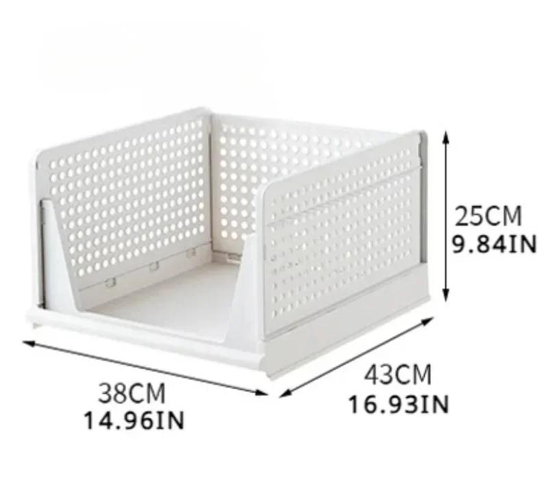 1PC Stackable Plastic Storage Basket Collapsible Clothes Storage Box Living Room Bathroom Kitchen Office Shelf Container 6 Size