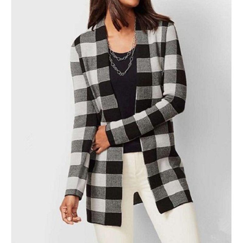 

Mid-Length Casual Wool Jacket Black and White grid M