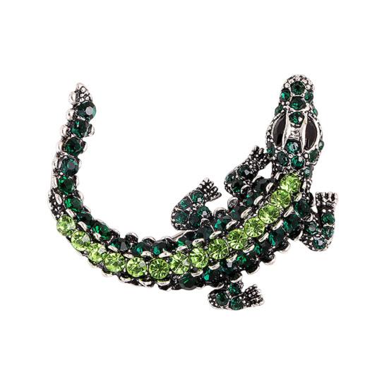 Брошь из сплава Сверкающие стразы Инкрустированная Животный дизайн Булавка для воротника Невыцветающая Яркая Технология капельного покрытия Булавка для одежды Свадебные Рождественские Аксессуары зелёный