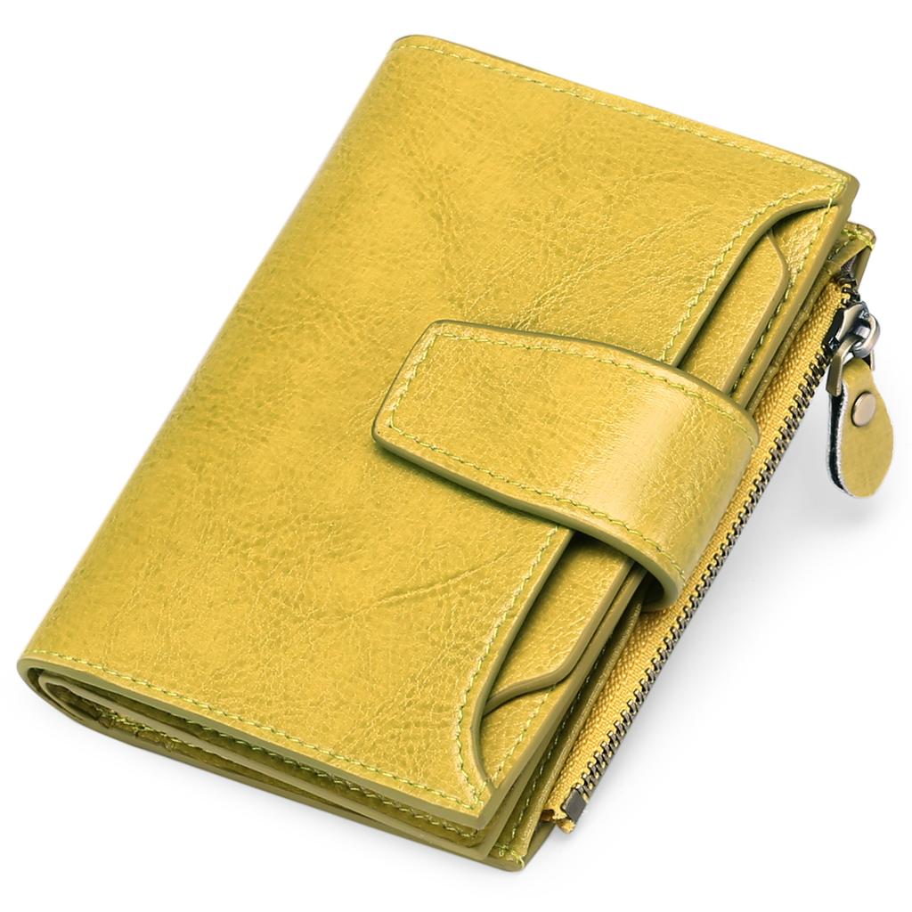 Lässige Damen-Geldbörse aus echtem Leder, Blockierung, kurz, multifunktional, große Kapazität, Reißverschluss, Münzbörse, Geldklammer