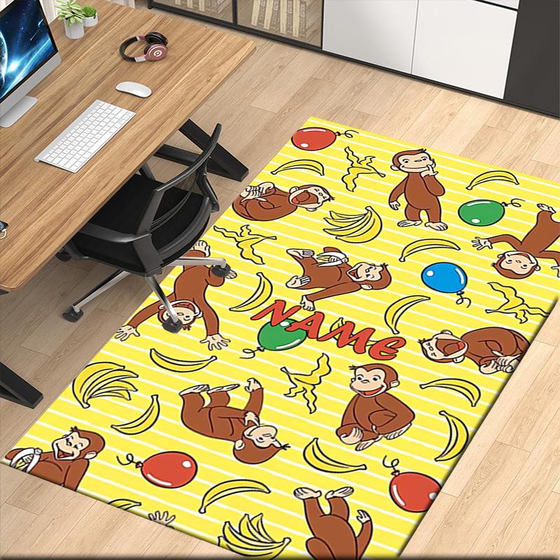 Custom Name Curious George Printed Carpet, for Office Chair Living Room Bedroom Kitchen Room Decor Gifts.