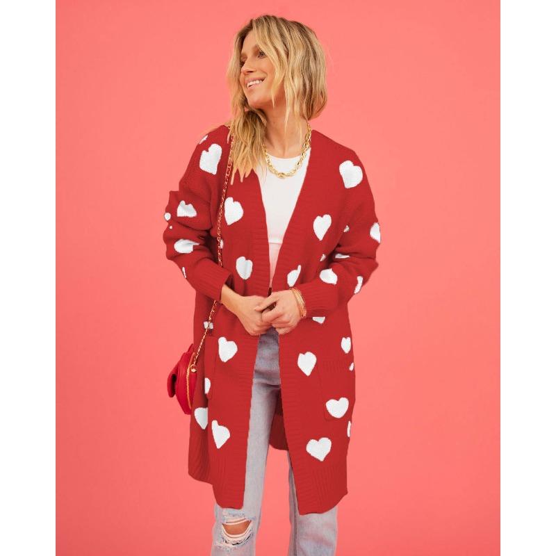 

Новый вязаный кардиган на День святого Валентина с любовным карманом, V-образным вырезом, средней длины, женский S