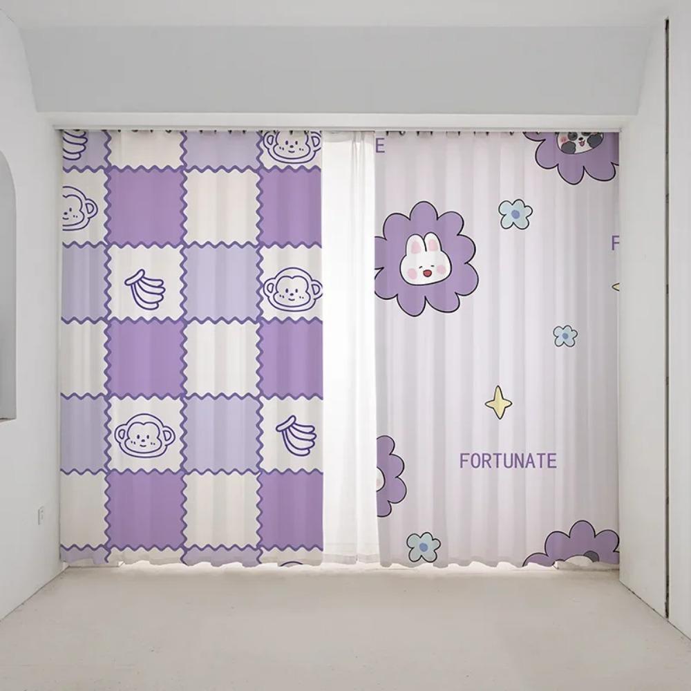 Cartoon Pink Strawberry Cute Bunny Puppy Kitten Print High Shading Curtain Bedroom Living Room Blinds Curtain New Beauty Pattern