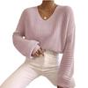 Knitted women's clothing Europe and America 2026 autumn new solid color V-neck lantern long-sleeved pullover sweater