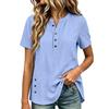 Women's Casual Solid Color Short Sleeve Pullover Top Button Detail Round Neck Blouse Lightweight Comfortable Summer Shirt