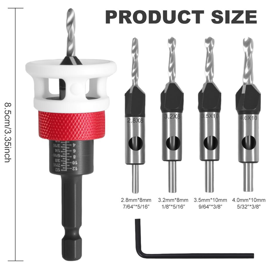 Woodworking Limit Four Edge Countersink Drill high-speed steel Drill Adjustable Depth Step Drill Screw Countersink Drill Bit