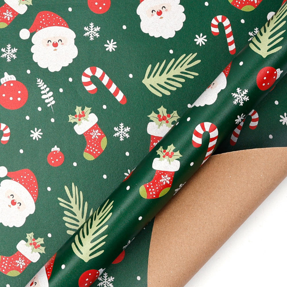50x70cm 1 Roll Christmas Gift Wrapping Paper with Snowflake, Santa Claus, Reindeer Printed for Christmas, New Year Celebration