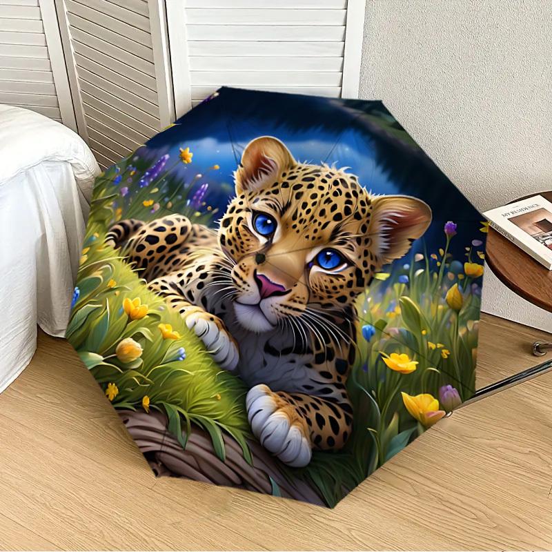 

1PC Leopard Print Automatic 8-Bone Folding Umbrella - Durable Polyester & Iron Frame,Userfriendly Operation yy250929128