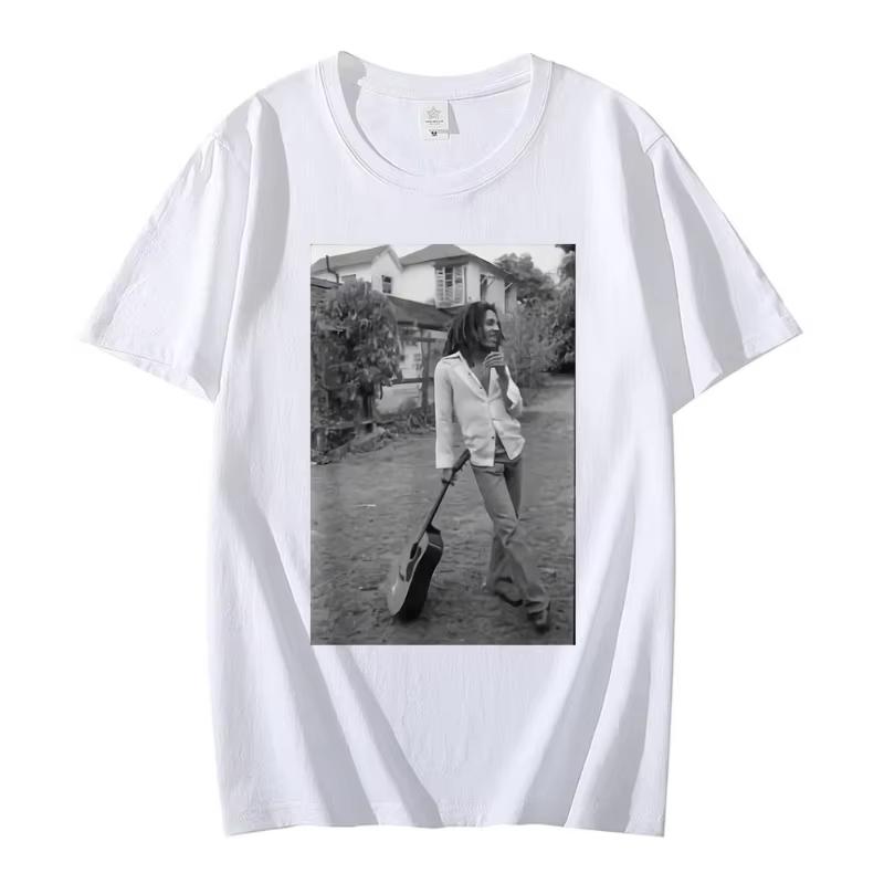 

Bob Marley Black White Guitar Novelty T Shirt Summer Unisex Women Vintage Hip Hop Oversized Short Sleeve Tshirts Gothic Streetwear XL