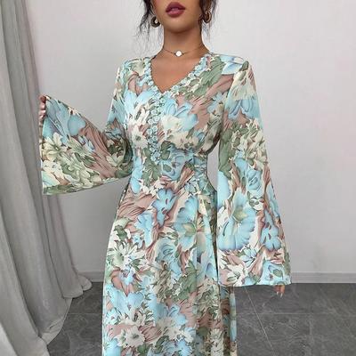 Oriente Médio, Dubai Vestido de Noite Nova Moda Temperamento Slim Manga Flare Decote V Vestido A Roupão