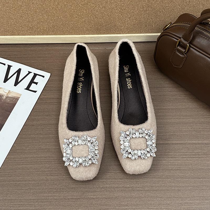 French evening shoes 2025 autumn new flat bottom square head small fragrant wind one pedal gentle shallow mouth single shoes women's shoes