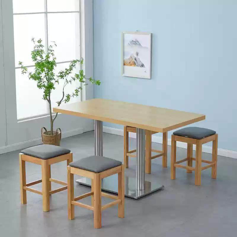 Solid Wood Rectangular Dining Table & Stools Set - Suitable for Fast Food, Malatang, Cold Drinks, Desserts, Rice Noodle