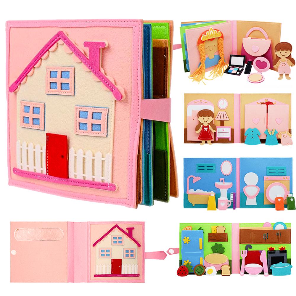 

Montessori Felt Busy Book Toddlers Quiet Book Preschool Daily Learning Activities Educational Travel Toys for Kids Age 2+ Years розовый