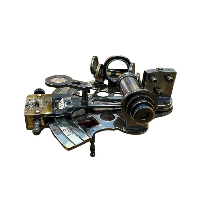 Antique Brass Pocket Sextant Navigation Nautical Marine Vintage Wooden Box Gift