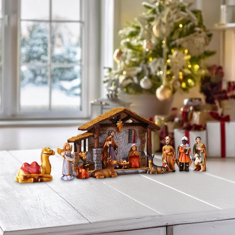 Christmas Nativity Scene Manger Religious Decor Miniature Figurines Home Decor for Patio Office School Living Room