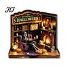 LED Halloween Scenes Vintage Glowing Wooden Tabletop Decor, Light Up 3D Scene Display Spooky Desktop Ornaments for Party, Festive Home Ornament Tiered