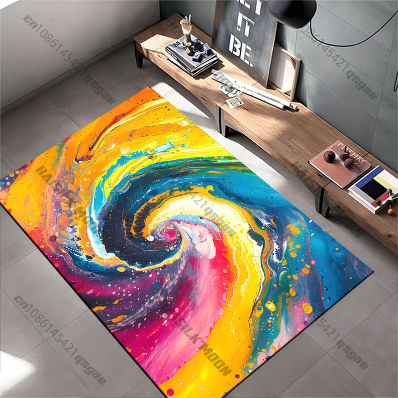 Vibrant swirling colorful abstract carpet Yoga living room room decor children's crawling mat doormat area rug games mat