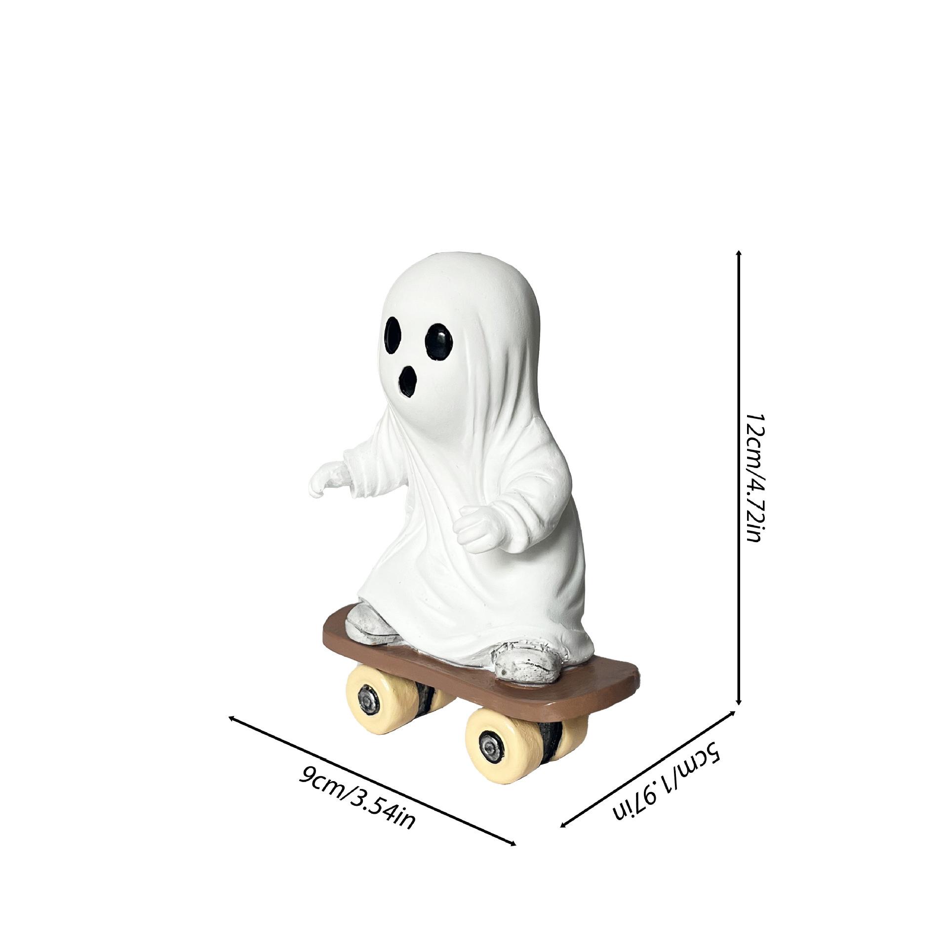 

Halloween Skateboard Ghost Statue Home Office Desktop Decoration Creative Funny Resin Ornament