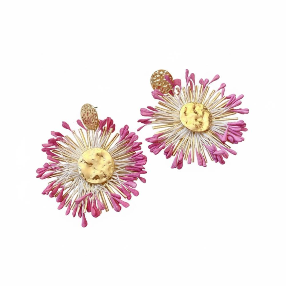 Round Shape Dangle Earrings Floral Design Drop Earrings Raffia Earrings  Photo Shoot