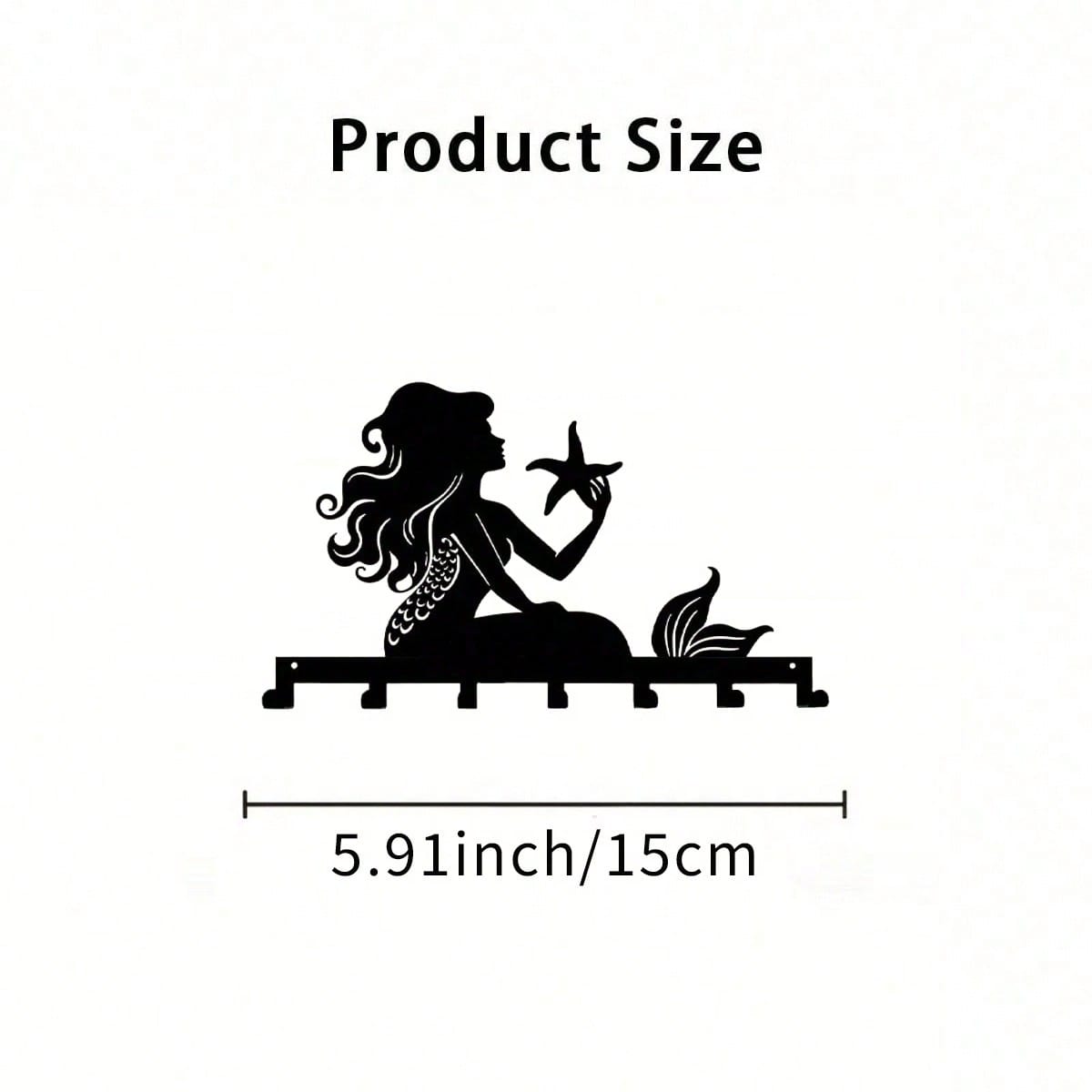 

Mermaid Theme 7-Hook Wall Mounted Key Holder, Rustproof Towel and Kitchen Utensil Hanger, Elegant Home Decor 10x15