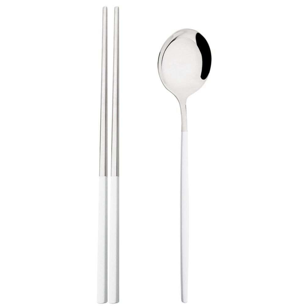 Gold 2Pcs Stainless Steel Tableware Set Mirror Dinner Spoon 304 Chopsticks Cutlery Set Lunch Dinner Set Portable Travel Dinnerware