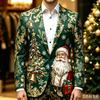 Men's Business Casual Christmas Print Long Sleeve Lapel Jacket No Tie Included