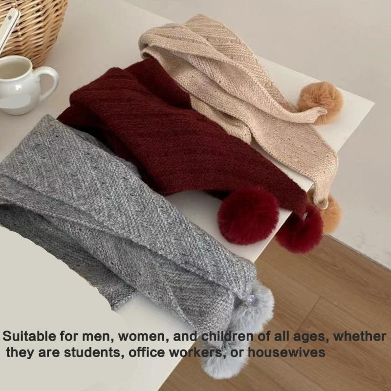 Multipurpose Shawl with Pompoms for Indoor Outdoor Windproof Accessory Neckwear Knitted Scarf Shoulder Wrap Neckwear