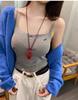 #Early Autumn New Sweet Polished Bow Printed Sling Vest Slim One-piece with Chest Pad To Look Thin