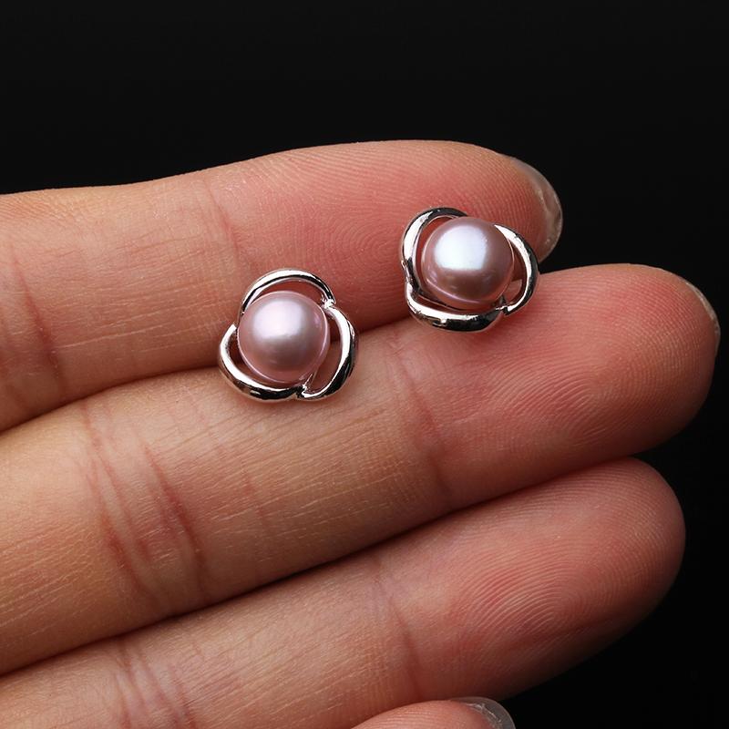 Genuine Silver 925 White Stud Earrings Pearl Woman,Natural  Freshwater Bridal Jewelry Pearl Earrings Wife Mother Gift Pink Black