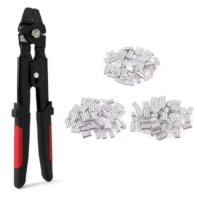 Fischerei-Quetschzange Drahtseil-Quetschwerkzeug Heavy Duty Edelstahl mit 180 Stück Quetschhülsen