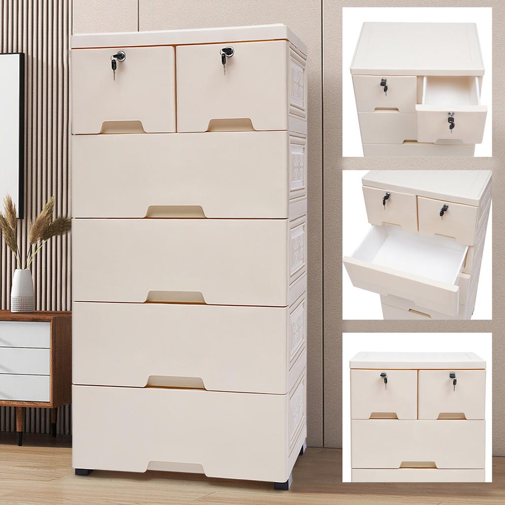 Versatile 6-Drawer Organizer Chest Food-Grade PP 66LBS Capacity Lockable Wheels Easy-Clean For Bedroom Closet