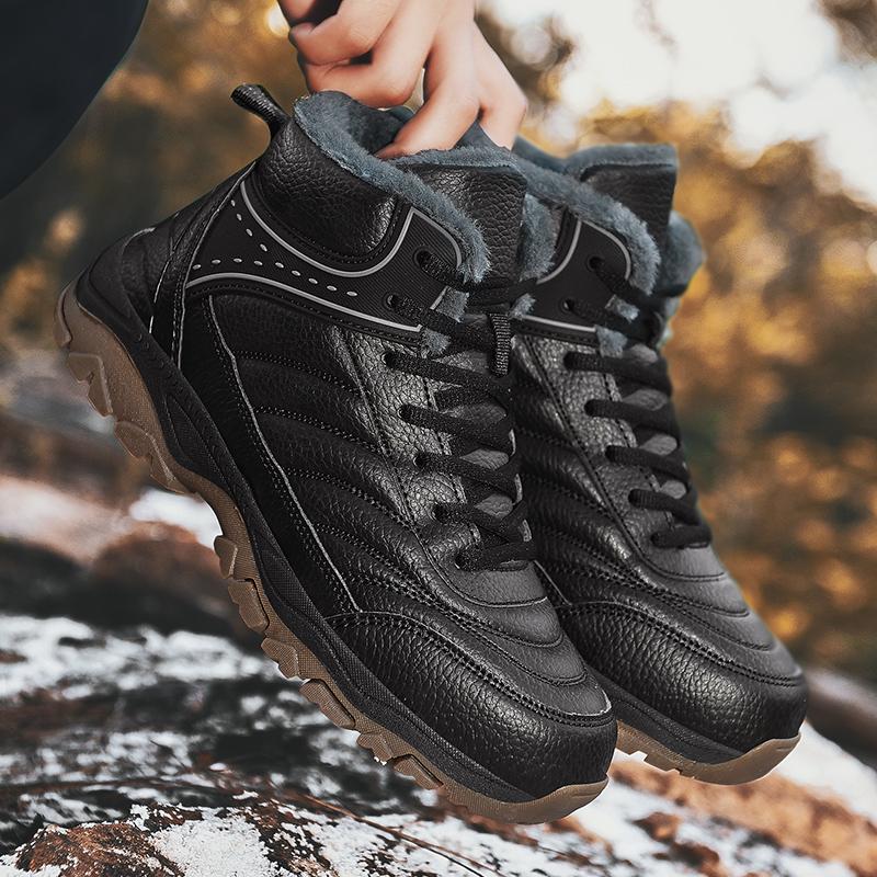 Fashion Leather Men Ankle Boots lace up Platform Walking plush warm snow Boots Design Soft Leather Office winter Boots men big size 48