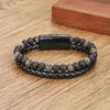 Men's Retro Style Magnetic Buckle Leather Bracelet with Zinc Alloy and Volcanic Stone