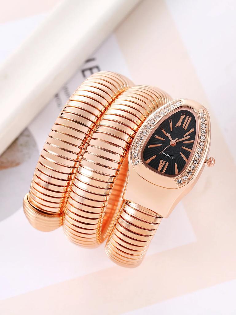 1pc-Serpentine Luxury Fashionable Women's Quartz Watch: High-quality Diamond Inlaid Wrist Masterpiece