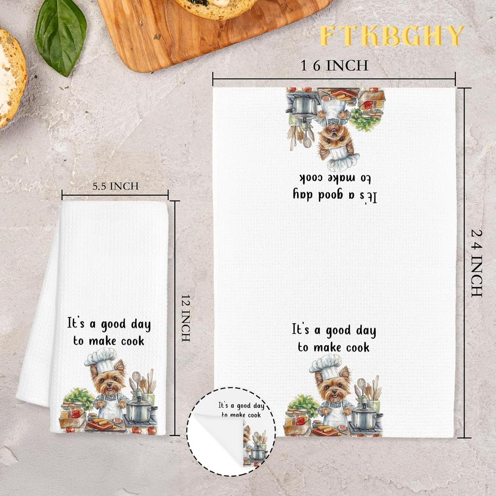 Funny Chef Yorkshire Terrier Kitchen Towels, Yorkie Gifts for Women, Yorkshire Terrier Gifts Decorative Dish Hand Tea Towels for Kitchen, Chef Gift,