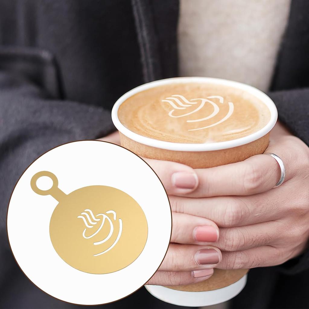4 Pcs Stainless Coffee Stencils Latte Art,Latte Art Stencils,Lattes Stencilss with Various Patterns for Cappuccino Chocolate Lattes Cake Decorating