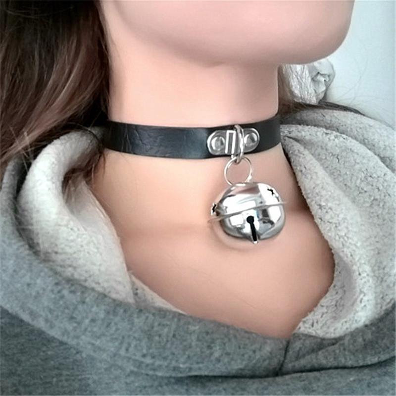 Sexy Women Pink PU Leather Bowknot Traction Rope Metal Link Chain Bell Pendant Punk Collar Choker Necklace Jewelry Accessories