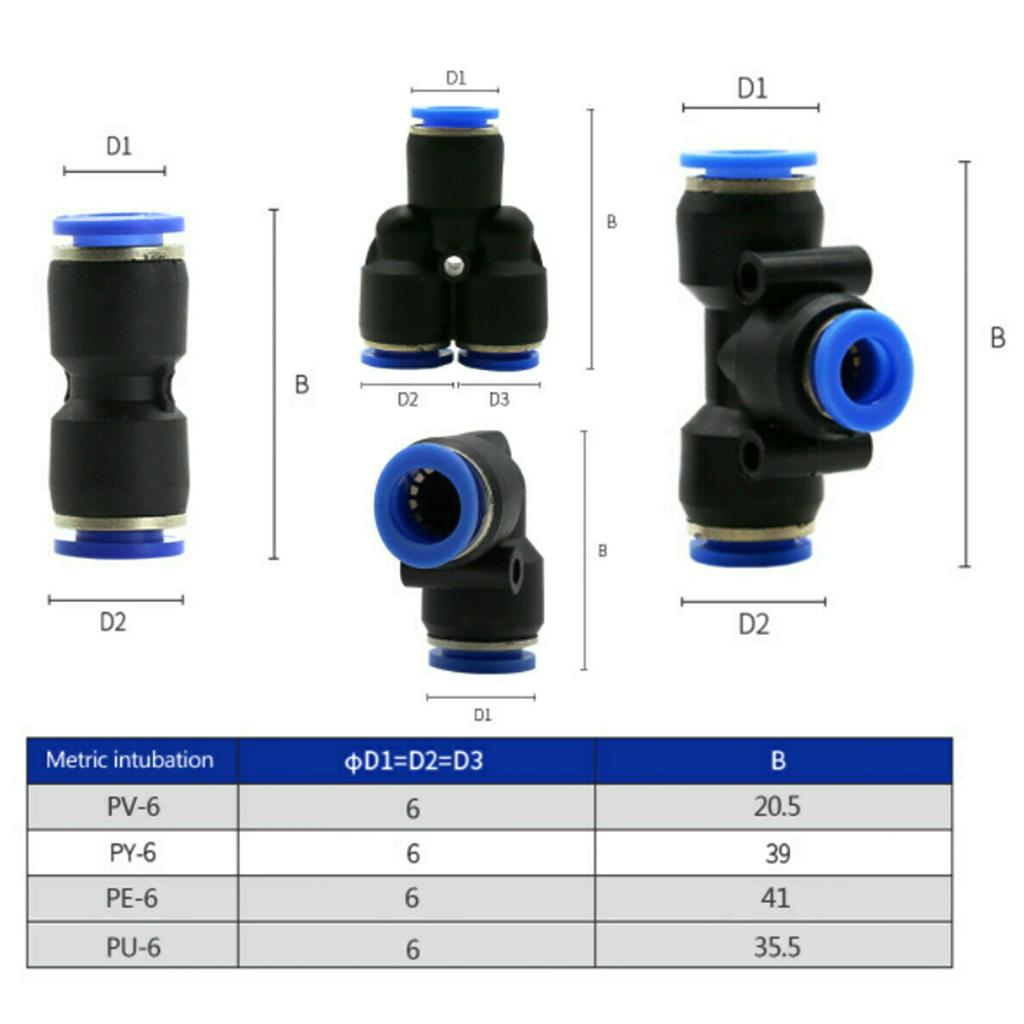 40Pcs Quick 6mm OD Plastic Pneumatic Push Connector Air Line Fittings