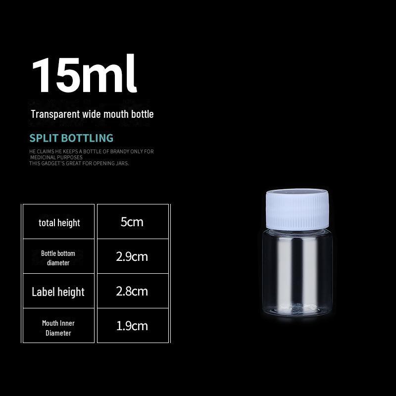 

Прозрачная пластиковая бутылка ПЭТ с широким горлом и герметичной крышкой – размеры 30 мл, 50 мл, 100 мл, 500 мл 15 ml