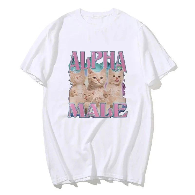 Alpha Male Cat Print TShirt Women Casual Fashion Funny Meme Summer Oversize ONeck Short Sleeve Tops for Women Tshirts