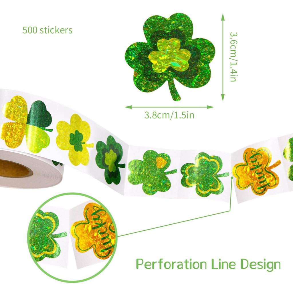 500Counts Patricks Day Decoration Sticker Sparkling Shamrock Sticker Label for Journal Notebook Phone Case Scrapbooking