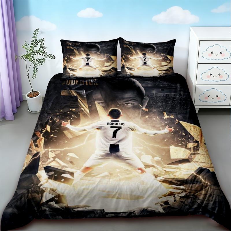 Tiener CR7 Dekbedovertrek Voetbal Cristiano Ronaldo Beddengoed Set voor Comfortabele en Ademende Slaapkamer Decoratie Cadeaus