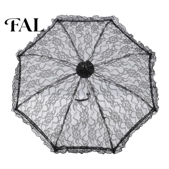 Mesh Splicing Lace Umbrella Vintage Gothic Umbrella, Black Bridal Parasol for Halloween UV Resistant Witch Cosplay, Wedding Decoration, Stage