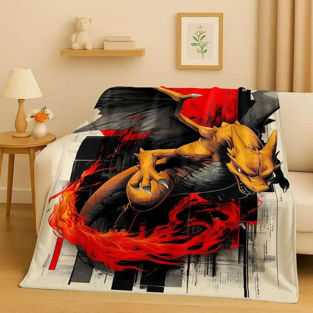 3D Charizard Pokemon Cartoon Christmas Gift Flannel Blanket,Ultra Soft Plush Throw for Home Bedroom Bed Sofa Cover Kids