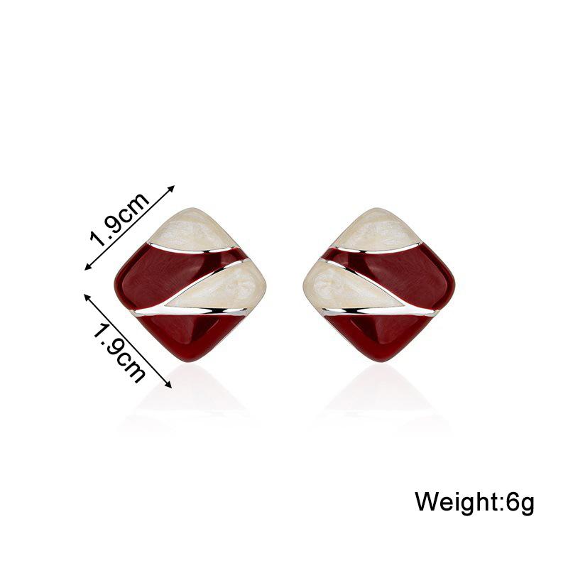 Ankara Red Color Blocked Square Elegance Stud Earring for Women Korean Sweet Ear Wedding Party Jewelry