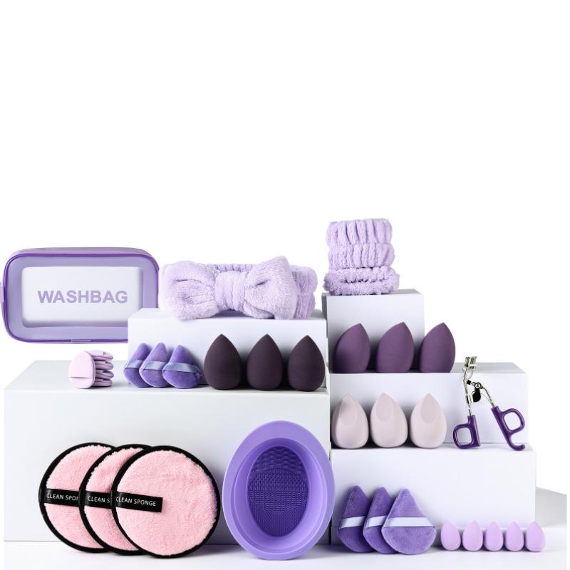 Multi-piece Powder Puff Set: Includes Beauty Blender, Thumb Puff, Mini Puff, and Cotton Puff In 5/14/19/25/34-piece Options.