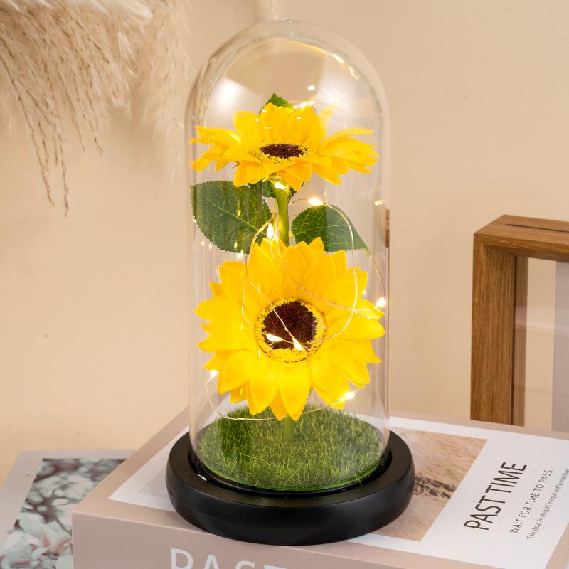 Glass Lampshade with Sunflower Imitation Preserved Flowers, Source-direct, Perfect for Valentine's Day and Qixi Festival Gifts