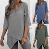 Women's Cotton and Linen Round Neck Irregular Shirt Five-point Sleeve Blouse