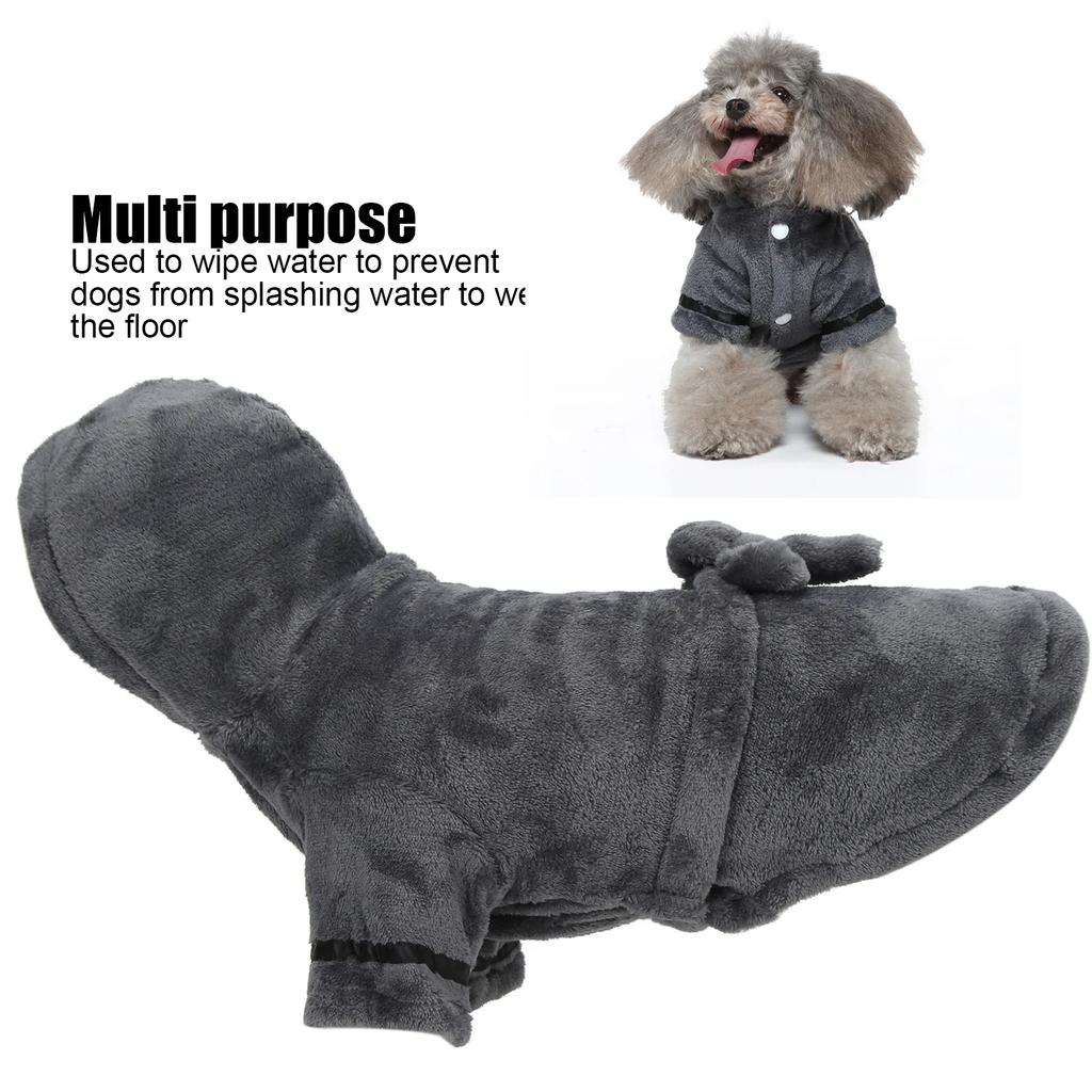 Pet Bathrobe Plush Soft Absorbent Dog Nightwear With Hood Waist Belt For Puppy Cats