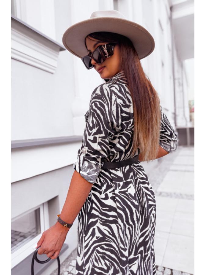 Large Leopard Print Long Sleeve Shirt Dress
